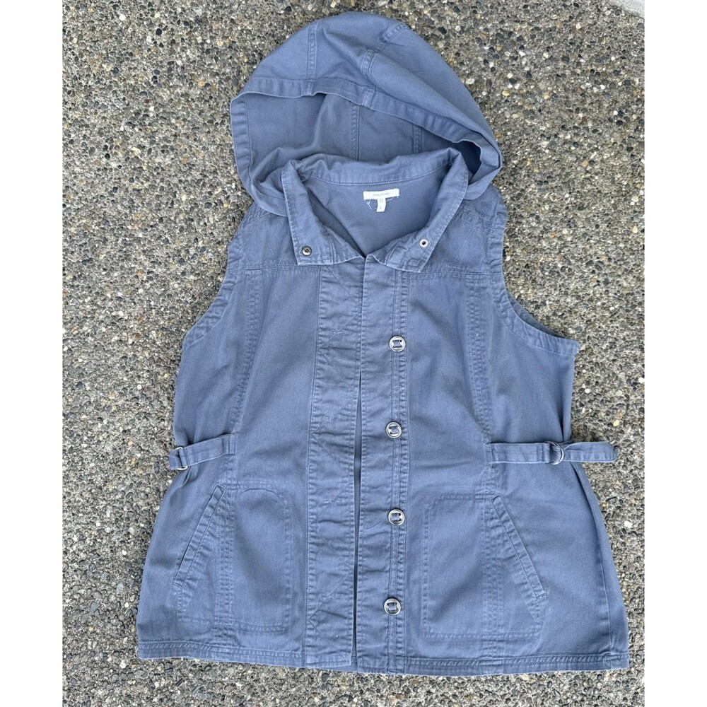 Maurices Women’s Sleeveless Utility Vest Jacket Sz L Blue Button-Up Hooded Style